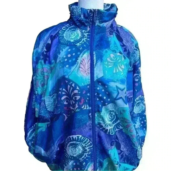 Vintage Lavon Purple Blue Psychedelic Funky Seashell Windbreaker Jacket size LP - Picture 4 of 13